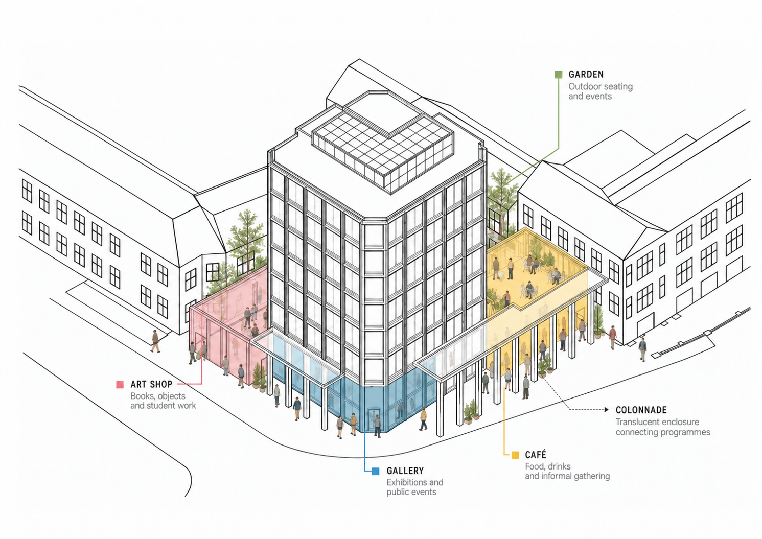 Tower as School axonometric programme diagram
